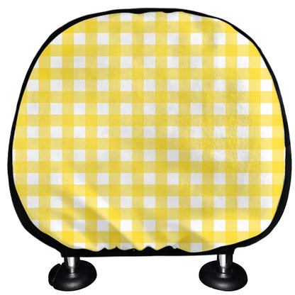 Yellow And White Check Pattern Print Car Headrest Covers