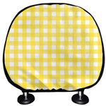 Yellow And White Check Pattern Print Car Headrest Covers