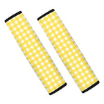 Yellow And White Check Pattern Print Car Seat Belt Covers