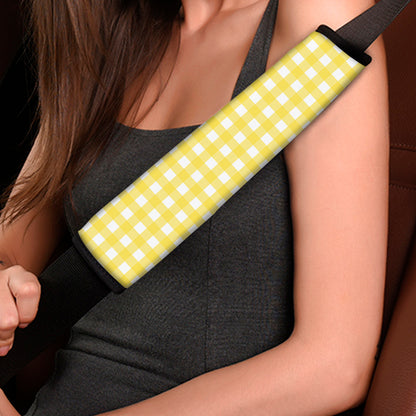 Yellow And White Check Pattern Print Car Seat Belt Covers