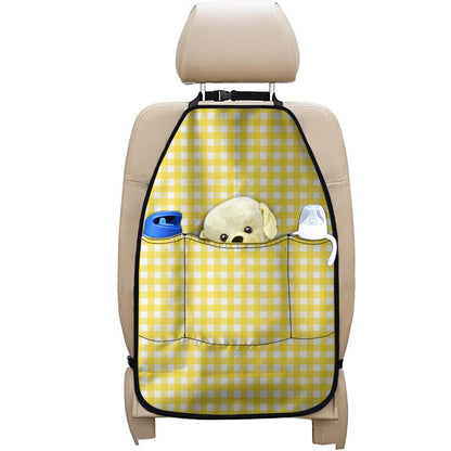 Yellow And White Check Pattern Print Car Seat Organizers