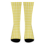 Yellow And White Check Pattern Print Crew Socks