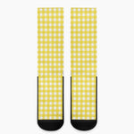 Yellow And White Check Pattern Print Crew Socks