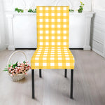 Yellow And White Check Pattern Print Dining Chair Slipcover