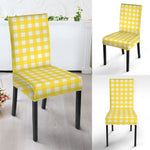 Yellow And White Check Pattern Print Dining Chair Slipcover