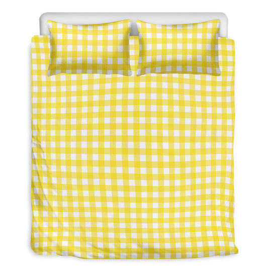 Yellow And White Check Pattern Print Duvet Cover Bedding Set