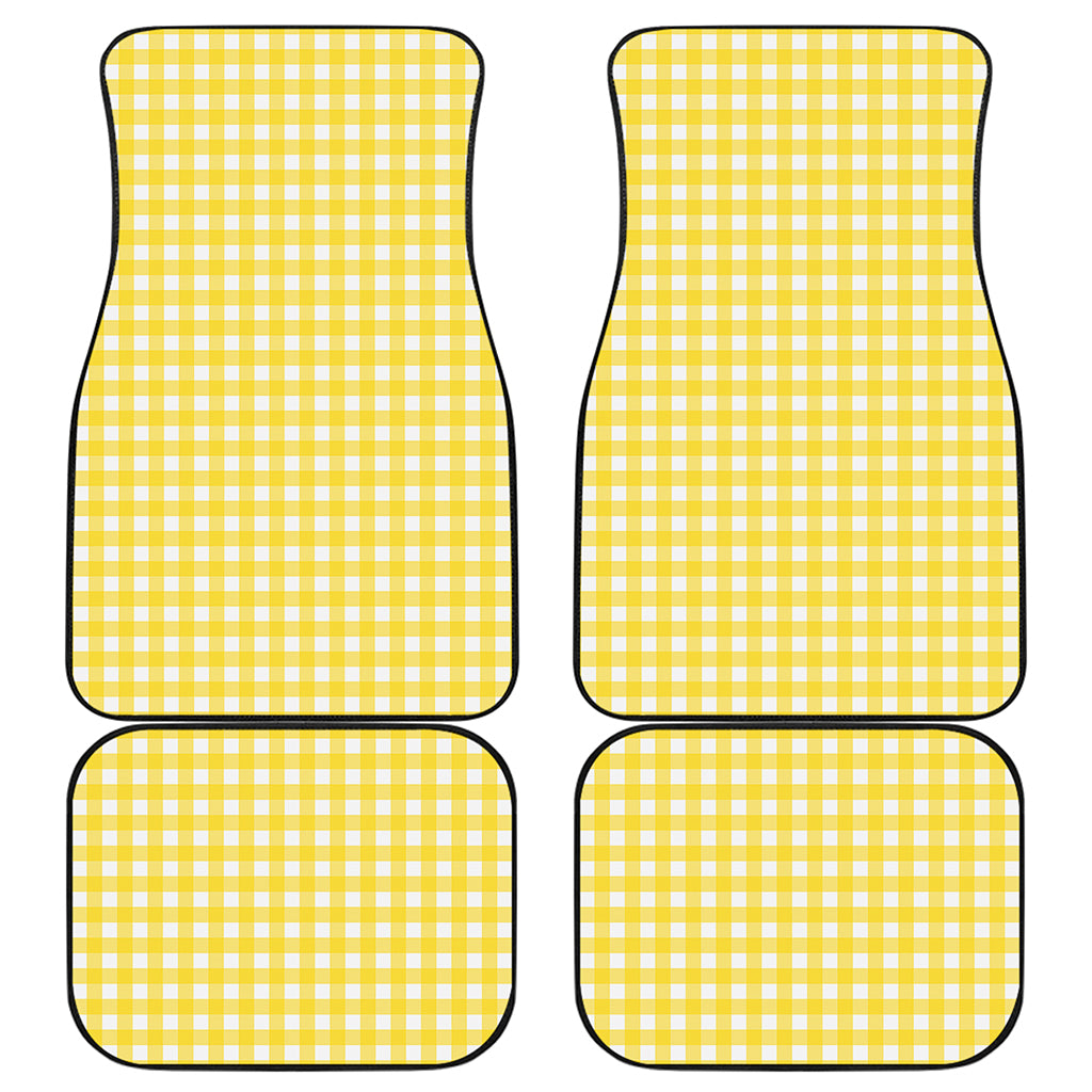 Yellow And White Check Pattern Print Front and Back Car Floor Mats
