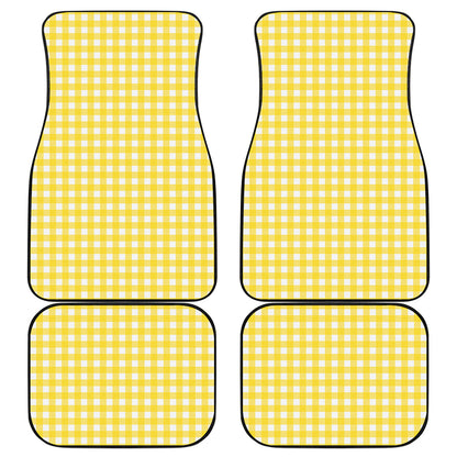 Yellow And White Check Pattern Print Front and Back Car Floor Mats