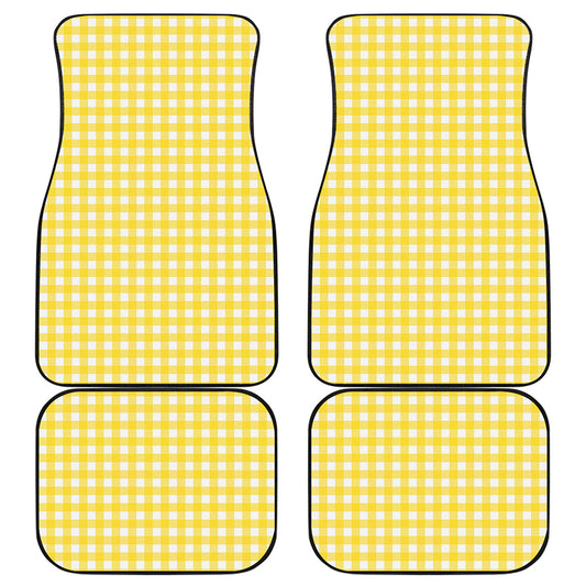 Yellow And White Check Pattern Print Front and Back Car Floor Mats