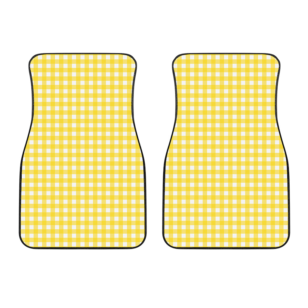 Yellow And White Check Pattern Print Front Car Floor Mats