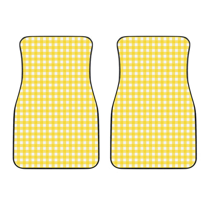 Yellow And White Check Pattern Print Front Car Floor Mats
