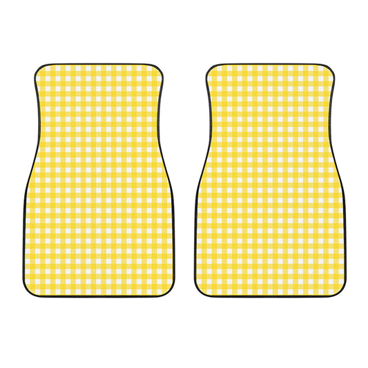 Yellow And White Check Pattern Print Front Car Floor Mats