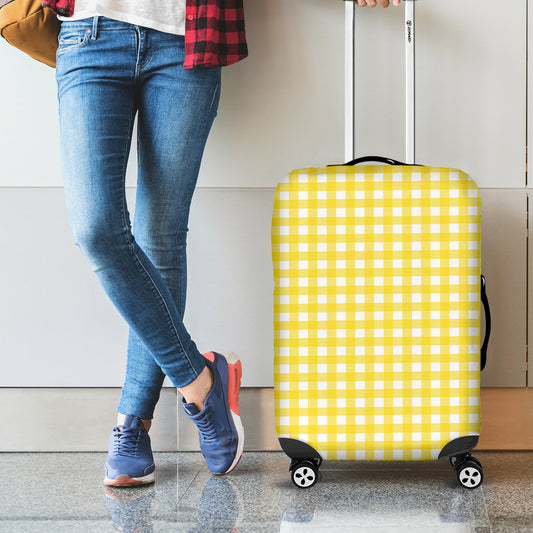 Yellow And White Check Pattern Print Luggage Cover
