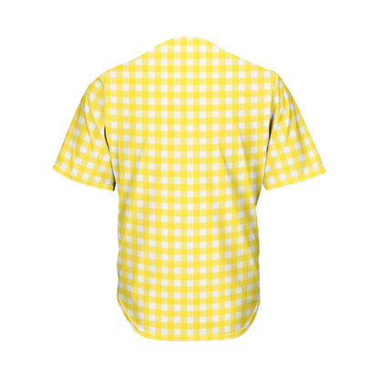 Yellow And White Check Pattern Print Men's Baseball Jersey
