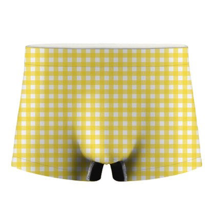 Yellow And White Check Pattern Print Men's Boxer Briefs