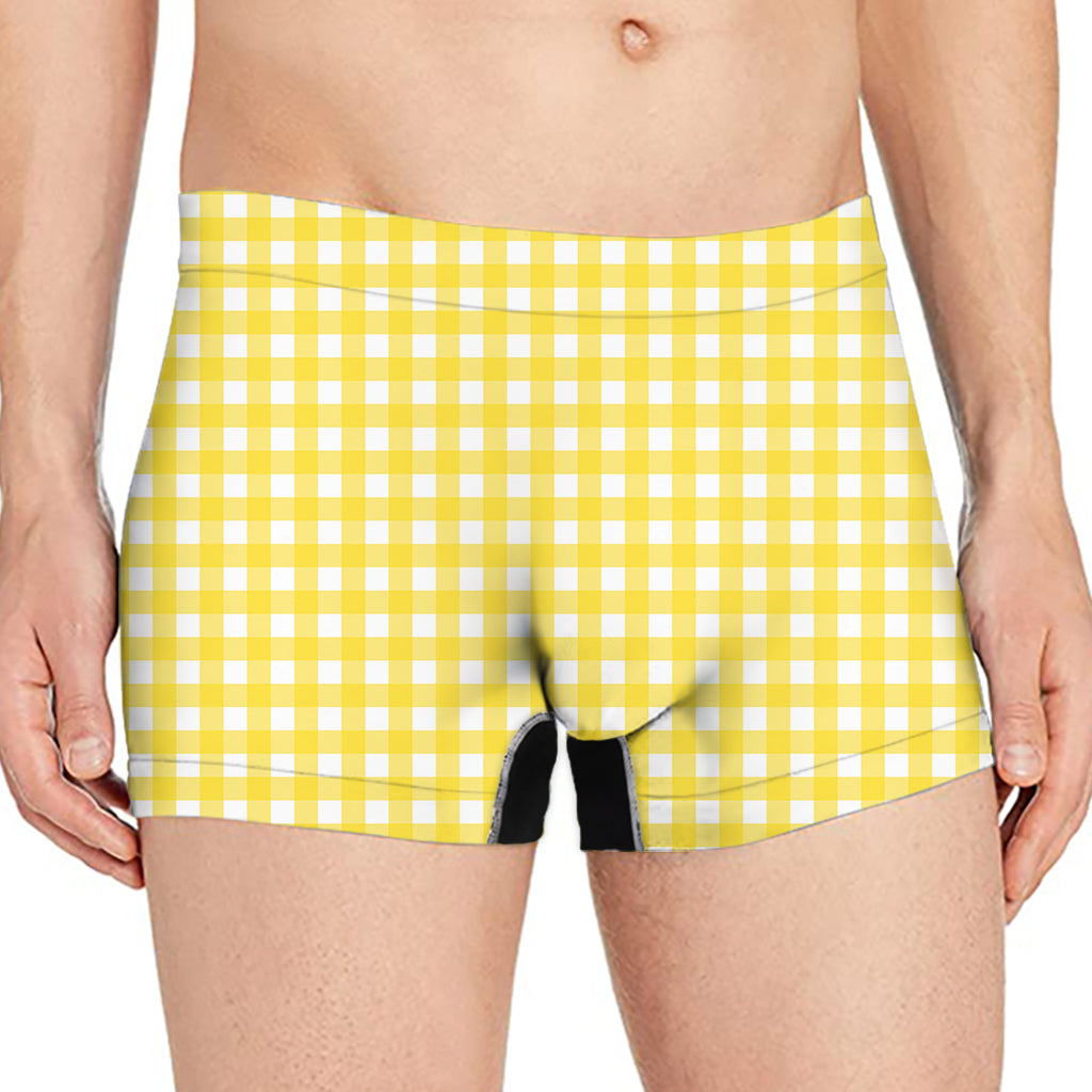 Yellow And White Check Pattern Print Men's Boxer Briefs
