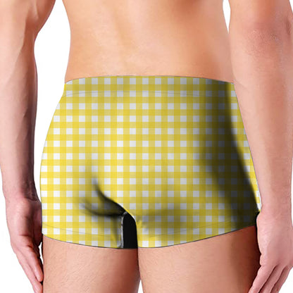 Yellow And White Check Pattern Print Men's Boxer Briefs