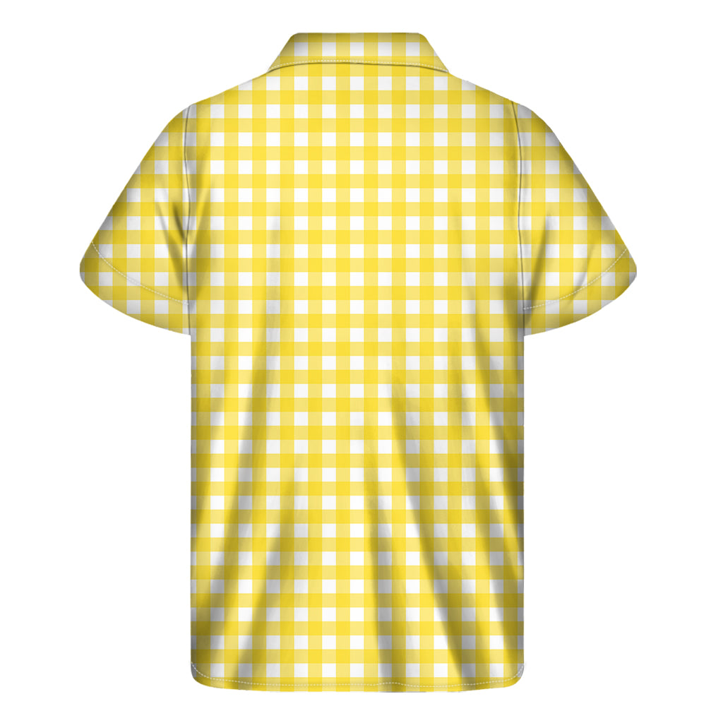 Yellow And White Check Pattern Print Men's Short Sleeve Shirt