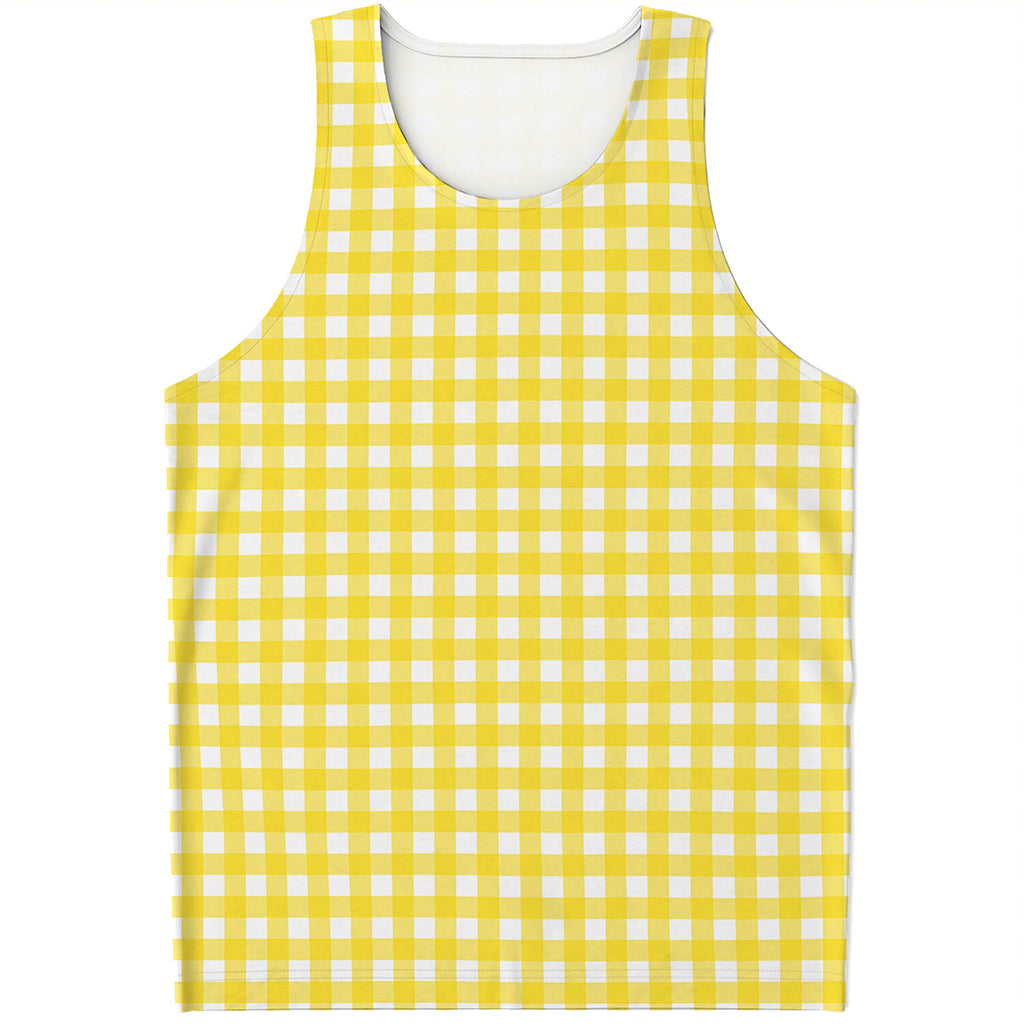 Yellow And White Check Pattern Print Men's Tank Top