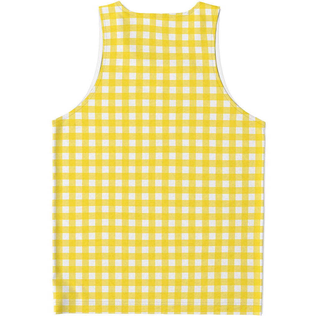 Yellow And White Check Pattern Print Men's Tank Top