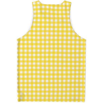 Yellow And White Check Pattern Print Men's Tank Top