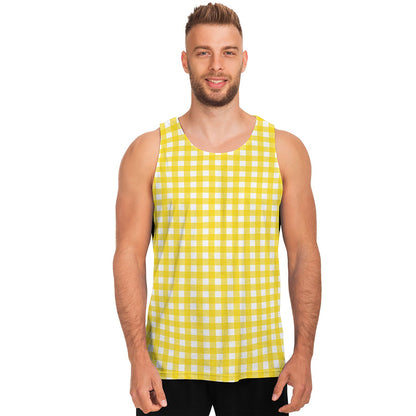 Yellow And White Check Pattern Print Men's Tank Top