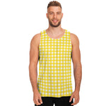 Yellow And White Check Pattern Print Men's Tank Top