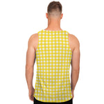 Yellow And White Check Pattern Print Men's Tank Top