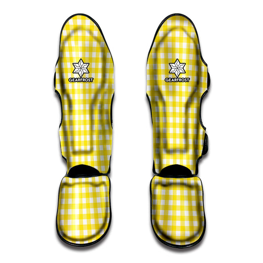 Yellow And White Check Pattern Print Muay Thai Shin Guard