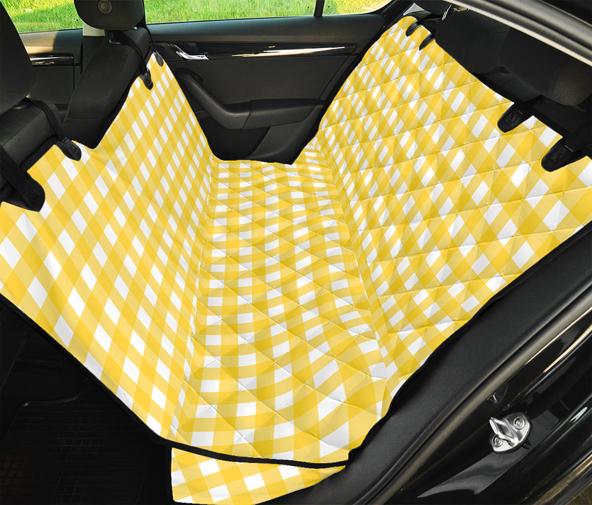 Yellow And White Check Pattern Print Pet Car Back Seat Cover