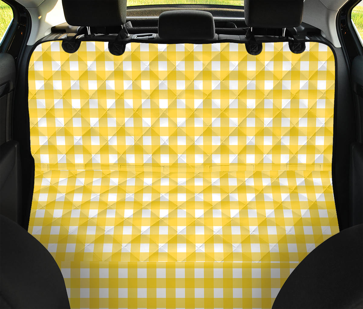 Yellow And White Check Pattern Print Pet Car Back Seat Cover