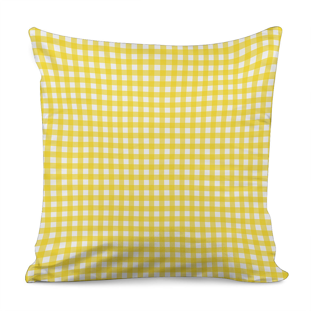Yellow And White Check Pattern Print Pillow Cover