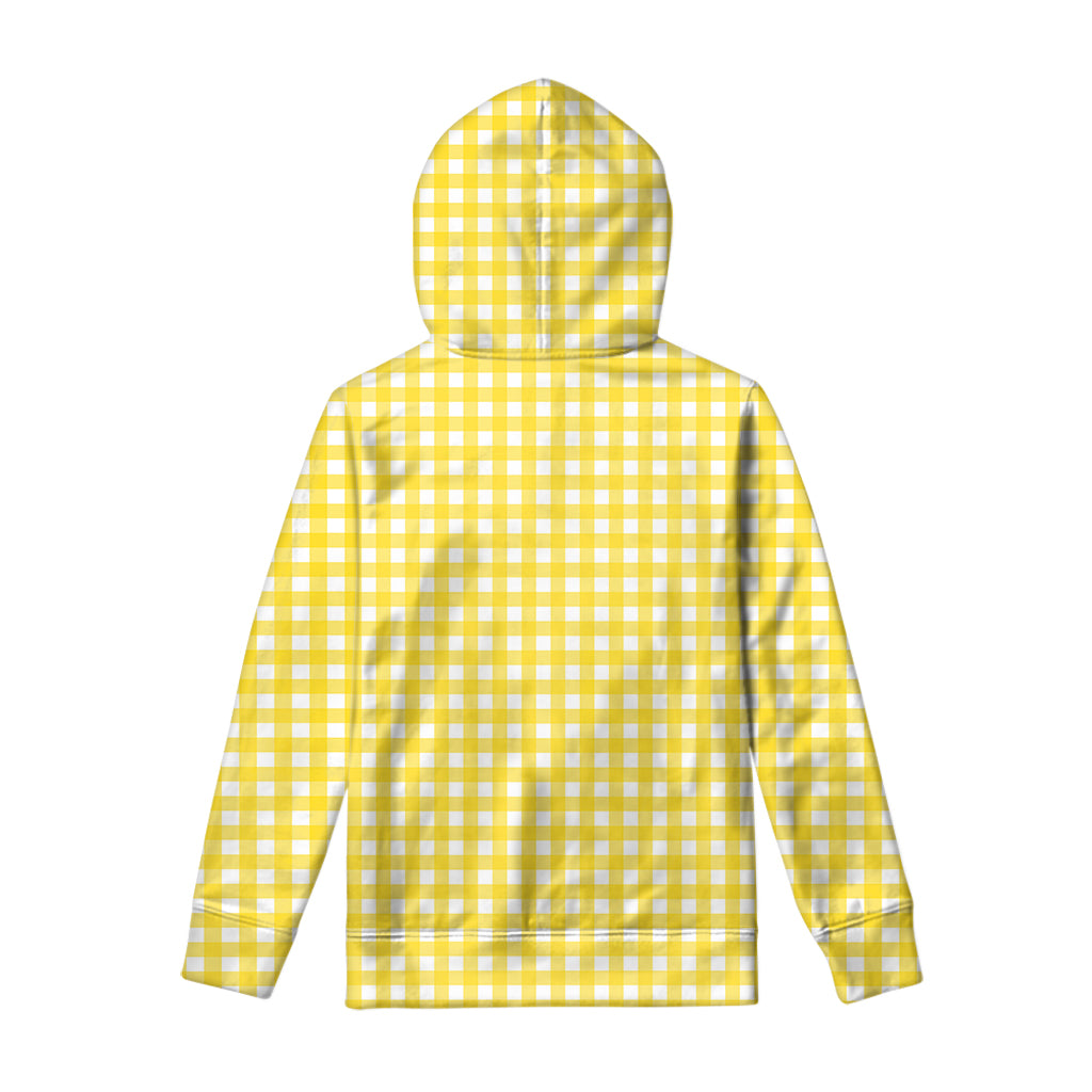 Yellow And White Check Pattern Print Pullover Hoodie
