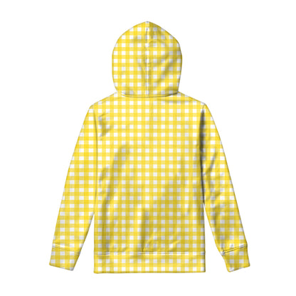 Yellow And White Check Pattern Print Pullover Hoodie