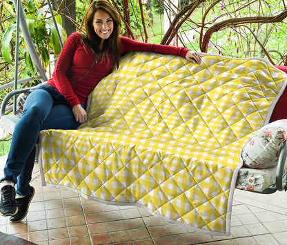 Yellow And White Check Pattern Print Quilt