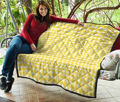 Yellow And White Check Pattern Print Quilt