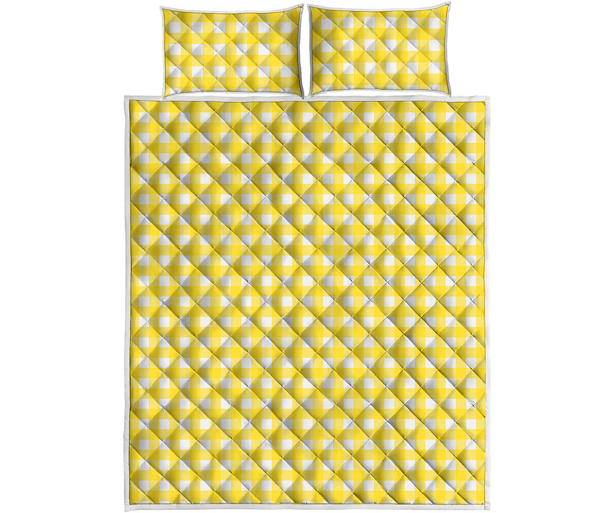 Yellow And White Check Pattern Print Quilt Bed Set