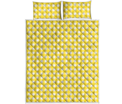 Yellow And White Check Pattern Print Quilt Bed Set