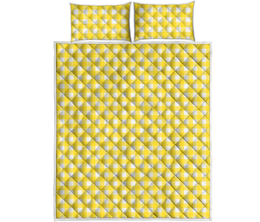 Yellow And White Check Pattern Print Quilt Bed Set