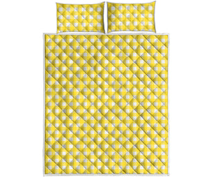 Yellow And White Check Pattern Print Quilt Bed Set