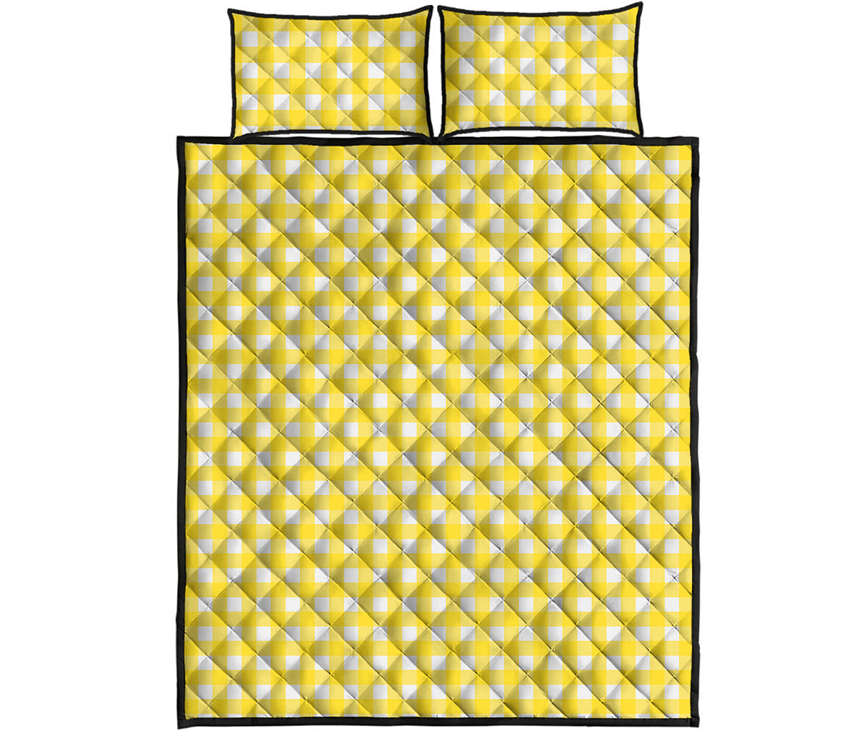 Yellow And White Check Pattern Print Quilt Bed Set
