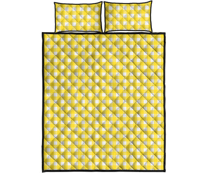 Yellow And White Check Pattern Print Quilt Bed Set