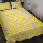 Yellow And White Check Pattern Print Quilt Bed Set