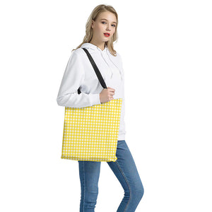 Yellow And White Check Pattern Print Tote Bag