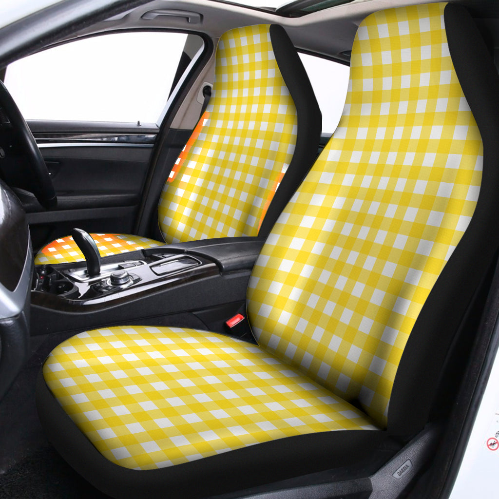 Yellow And White Check Pattern Print Universal Fit Car Seat Covers