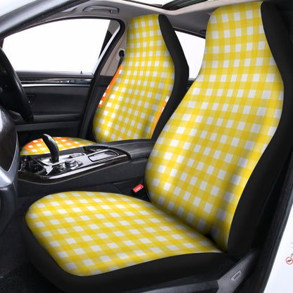 Yellow And White Check Pattern Print Universal Fit Car Seat Covers
