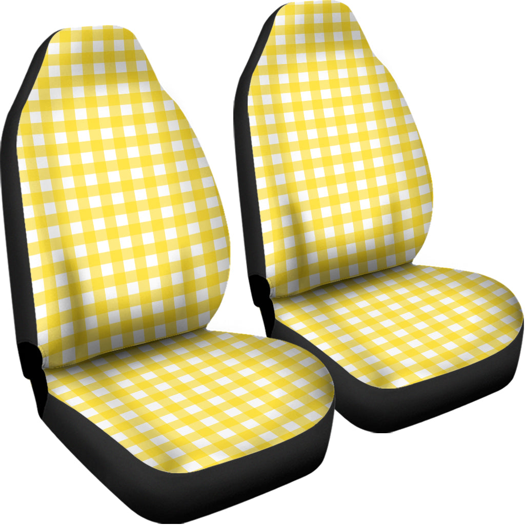 Yellow And White Check Pattern Print Universal Fit Car Seat Covers