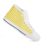 Yellow And White Check Pattern Print White High Top Shoes