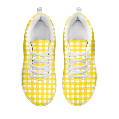 Yellow And White Check Pattern Print White Sneakers