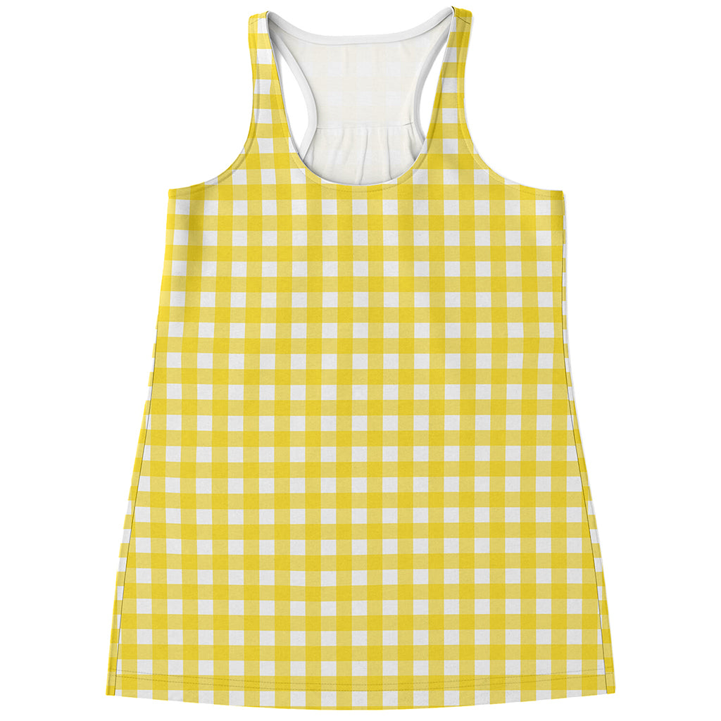 Yellow And White Check Pattern Print Women's Racerback Tank Top